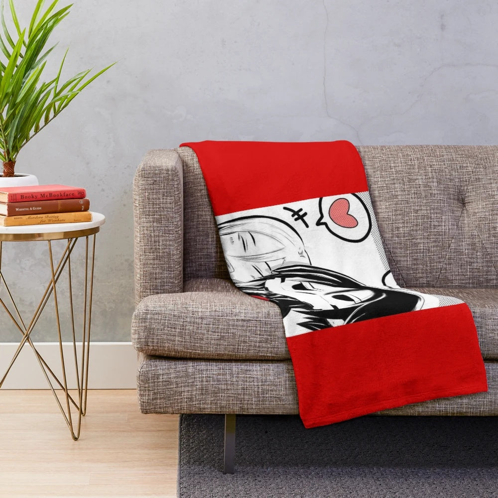 Signalis-inspired plush blanket featuring the game's logo and characters