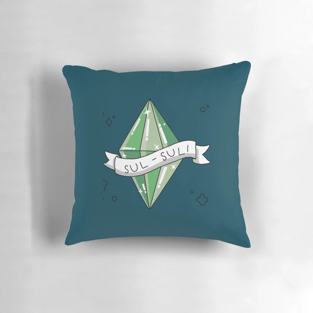 Sims pillow featuring the iconic plumbob symbol from the popular Sims video game franchise