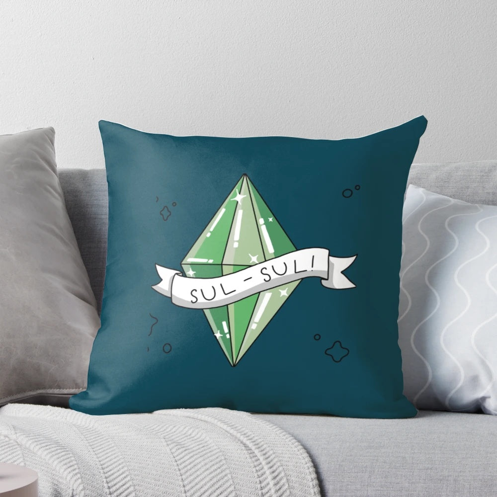 Sims pillow featuring the iconic plumbob symbol from the popular Sims video game franchise