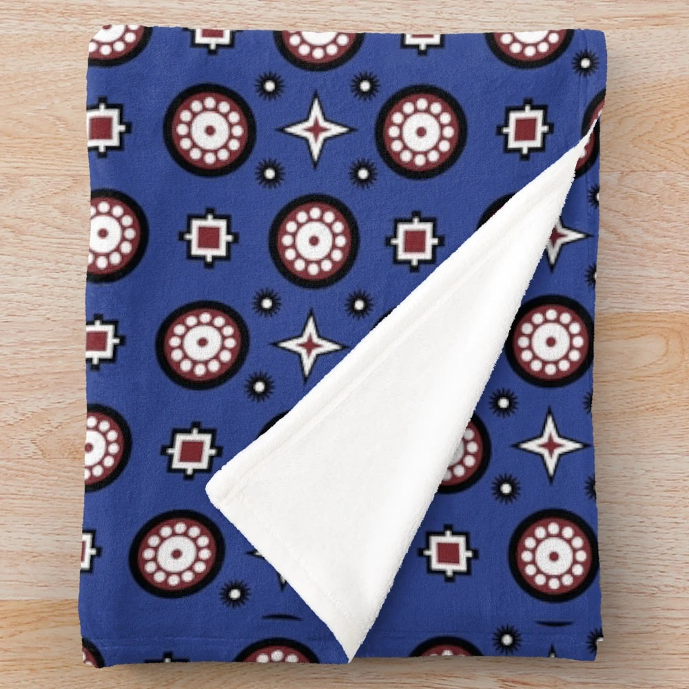 Sindhi Ajrak pattern plush blanket with traditional Sindh cultural design