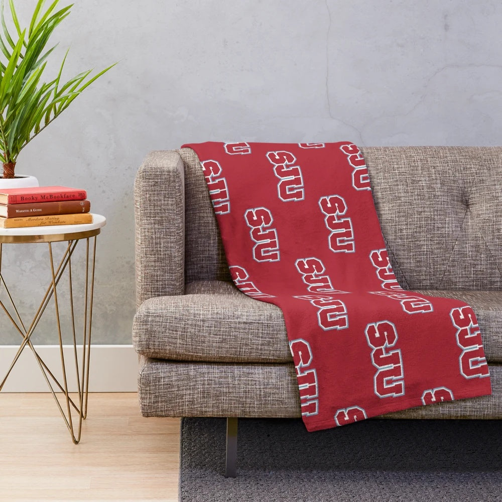Soft, plush blanket featuring a rat design inspired by Saint Johns University.