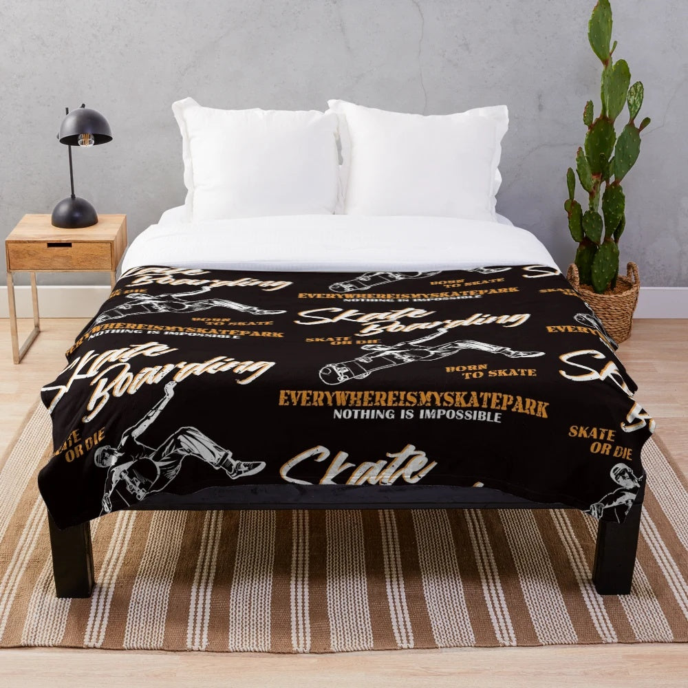 Plush blanket featuring a skateboarding design for skaters and enthusiasts