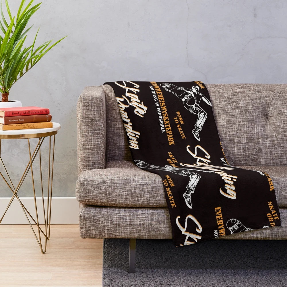 Plush blanket featuring a skateboarding design for skaters and enthusiasts