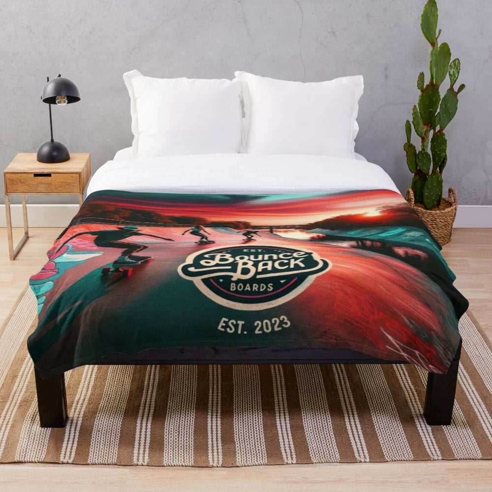 Skateboarding-themed plush blanket with a cool, fun design
