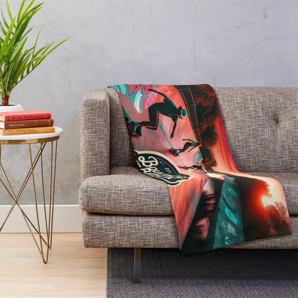 Skateboarding-themed plush blanket with a cool, fun design
