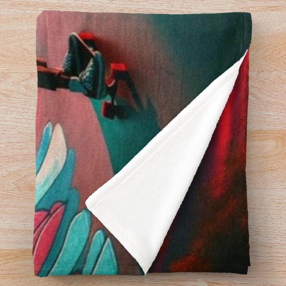 Skateboarding-themed plush blanket with a cool, fun design