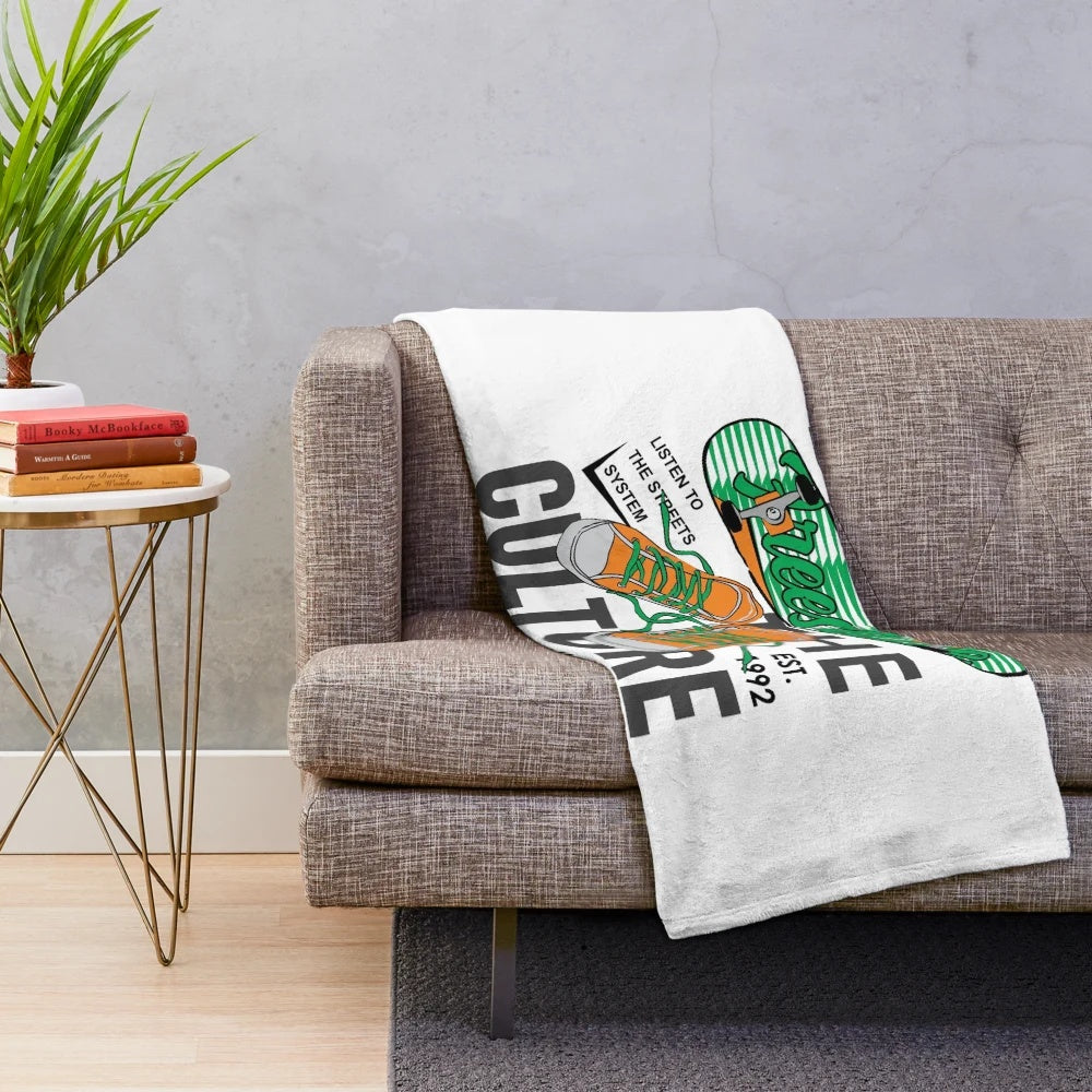 Skateboarding plush blanket with street culture design