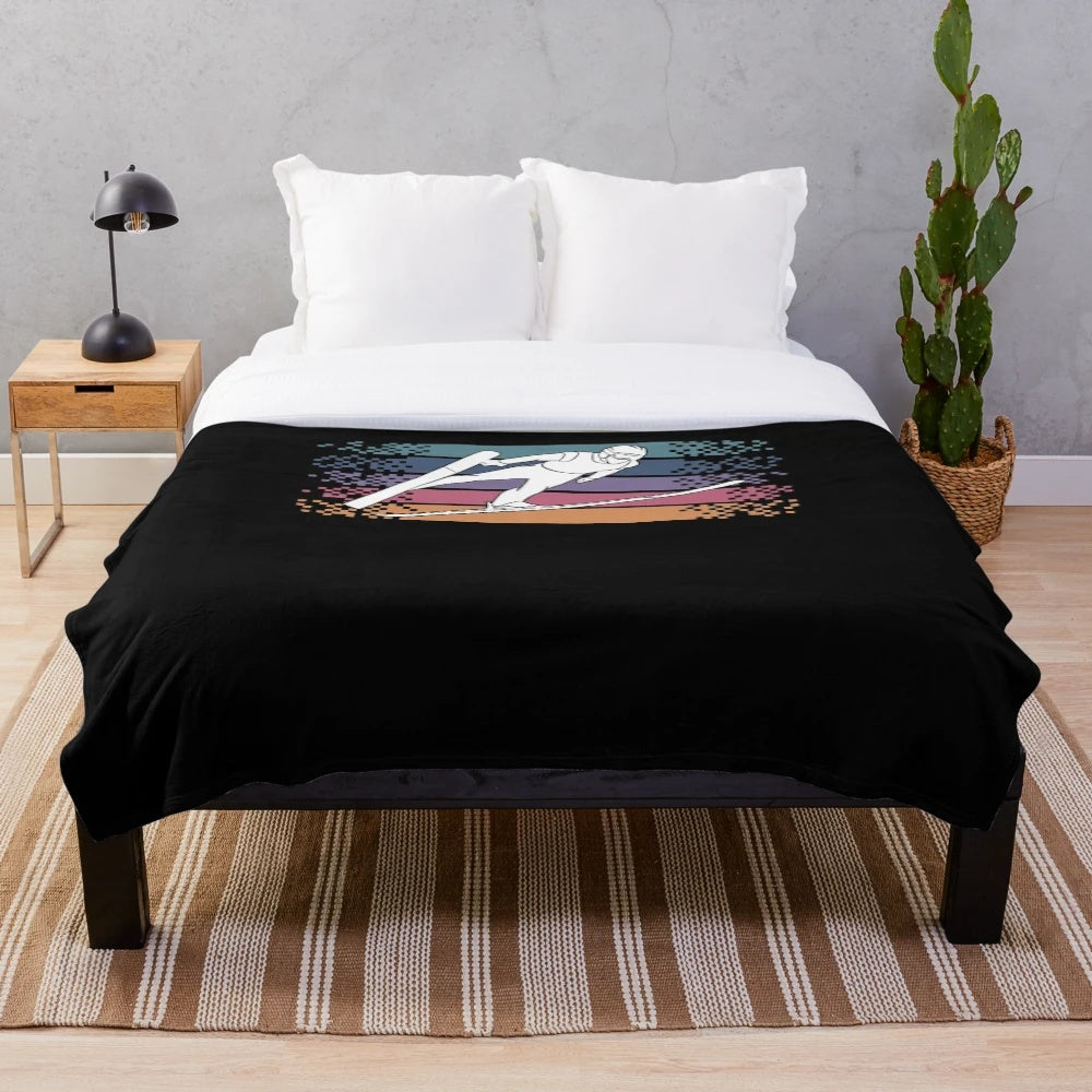 Retro ski jumper design plush blanket for winter sports enthusiasts