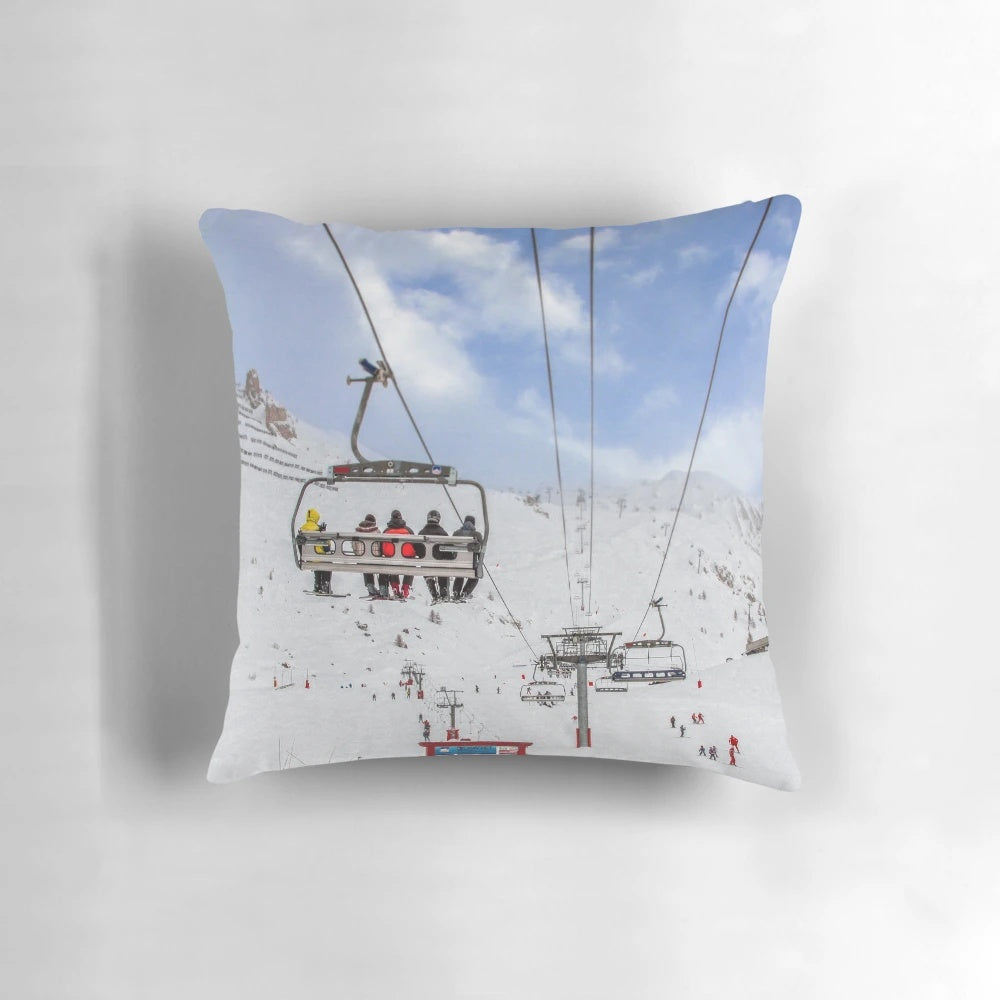A soft, plush pillow designed for comfort and relaxation on ski lifts