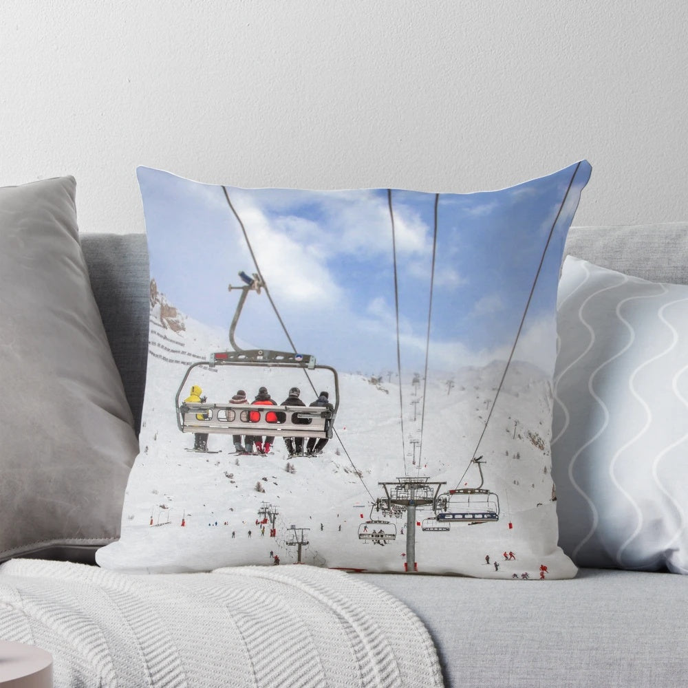A soft, plush pillow designed for comfort and relaxation on ski lifts