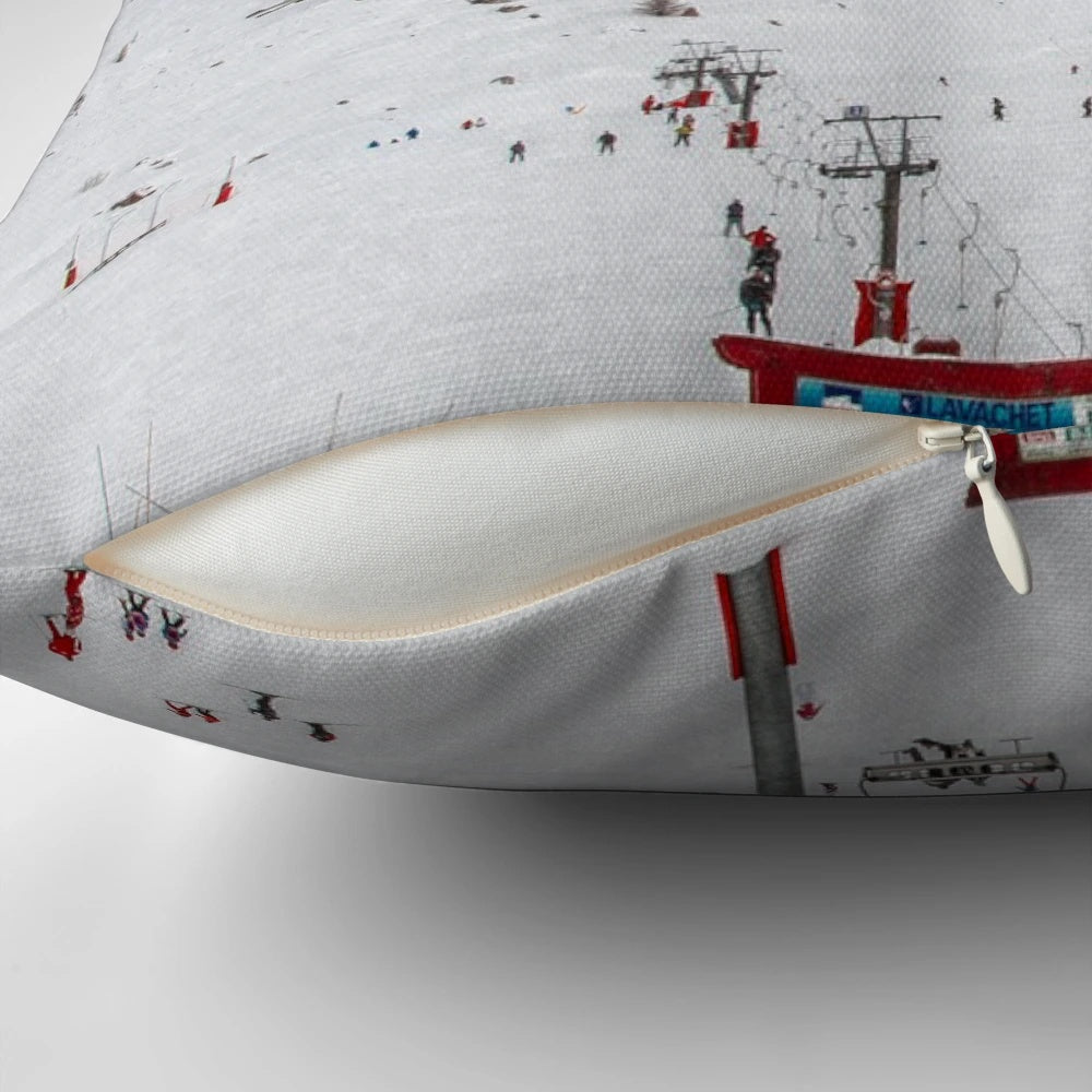 A soft, plush pillow designed for comfort and relaxation on ski lifts