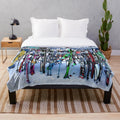 Plush blanket featuring skis and poles design, perfect for winter sports enthusiasts