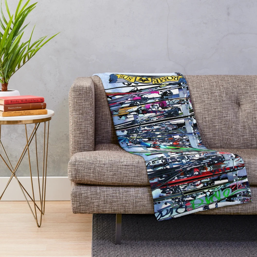 Plush blanket featuring skis and poles design, perfect for winter sports enthusiasts