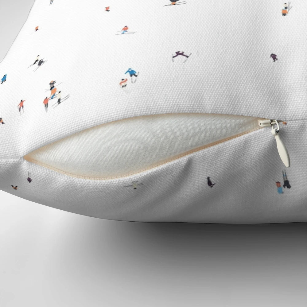 Decorative pillow with a snowy ski slopes print design
