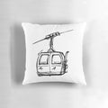 A plush and decorative pillow featuring a mountain gondola chairlift design, perfect for ski and snowboard lovers.
