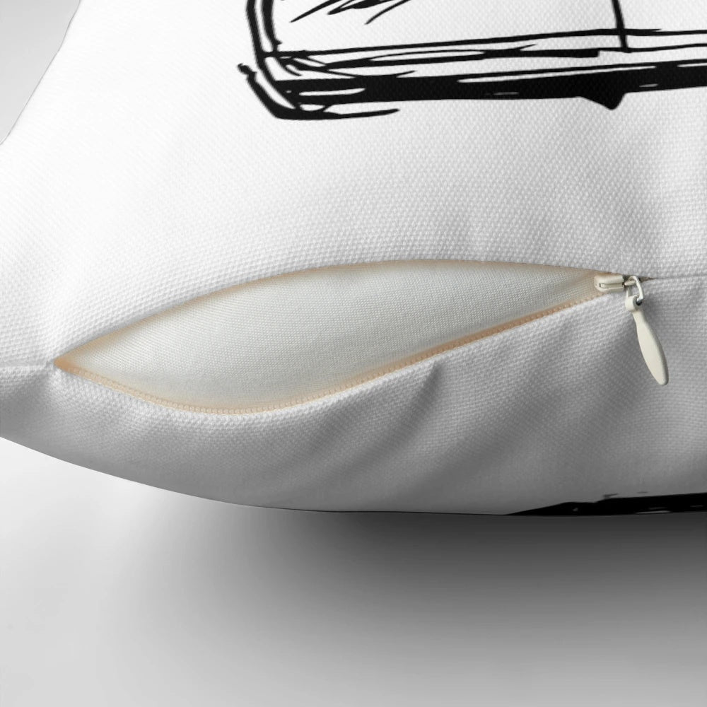 A plush and decorative pillow featuring a mountain gondola chairlift design, perfect for ski and snowboard lovers.
