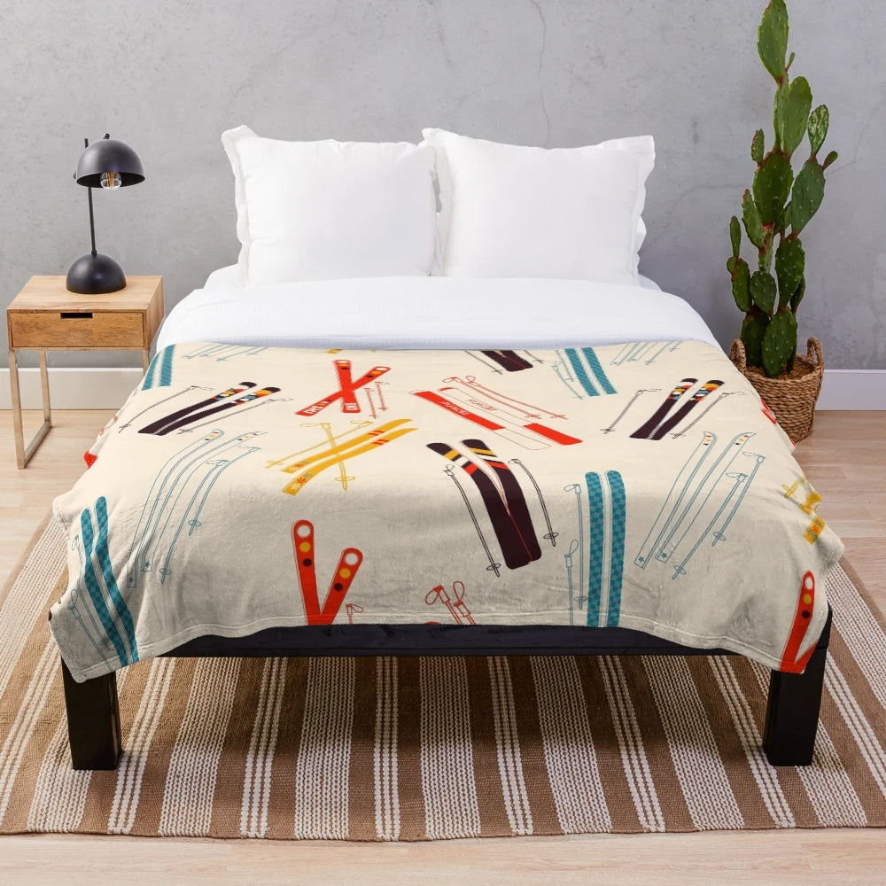 Plush blanket with skiing pattern design