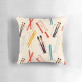 Skiing-themed decorative pillow featuring a snow-covered mountain landscape