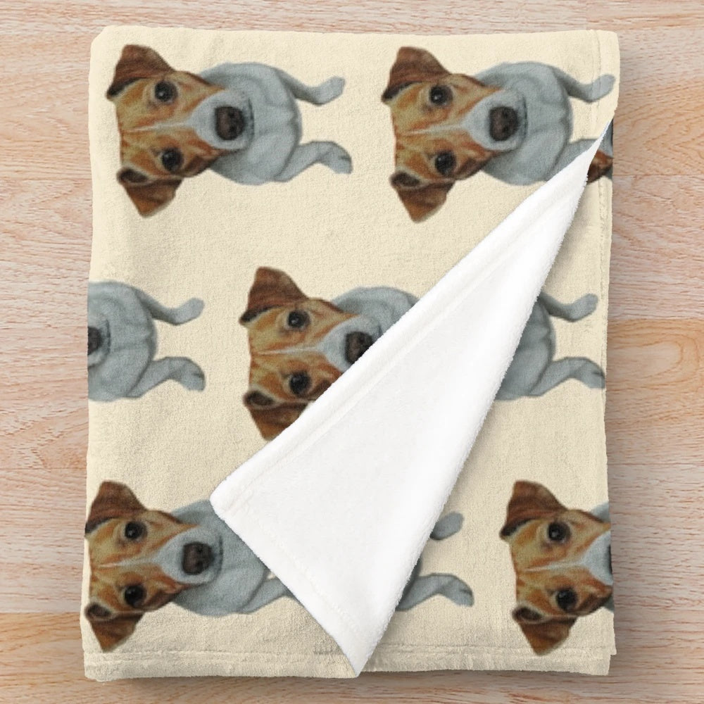 Sky the Jack Russell Terrier plush blanket featuring a hand-drawn dog portrait