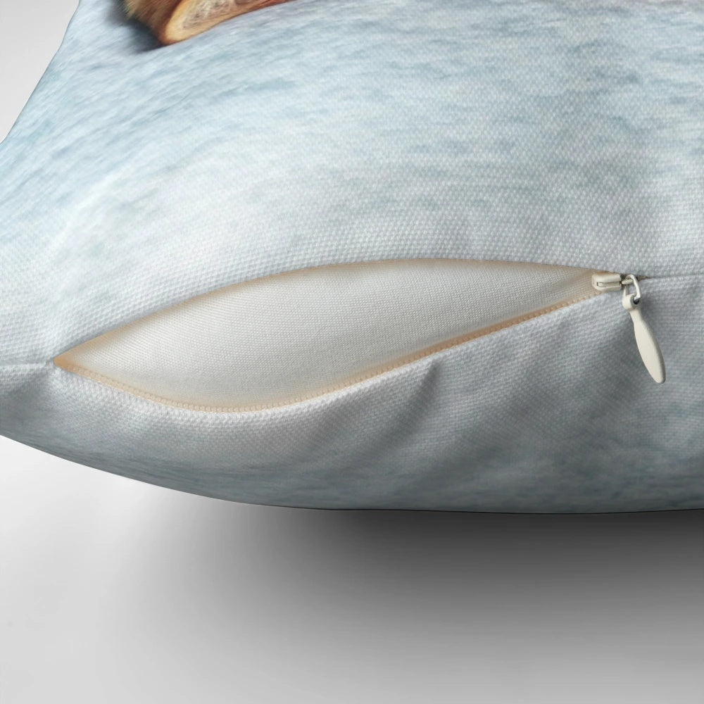 Soft, plush pillow featuring a sleeping ginger cat, perfect for cat lovers