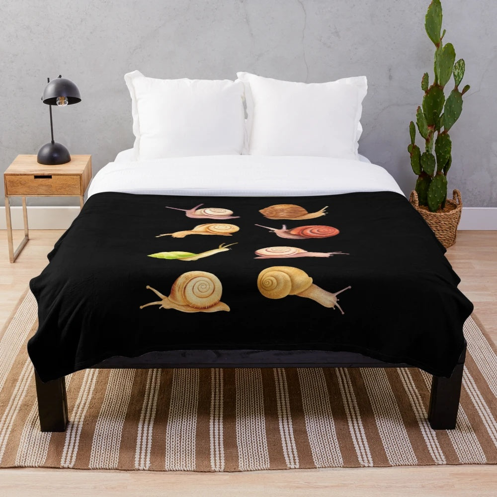 Soft and plush blanket featuring adorable and slippery snails