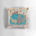 Plush sloth-printed pillow in pastel and neutral tones