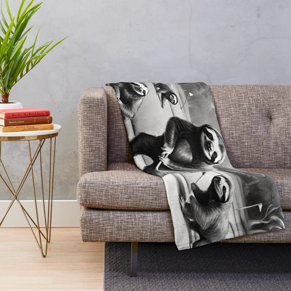 Sloths golfing on a plush blanket