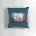 A soft, plush pillow featuring a cute slugcat character from the video game Rain World, in a retro 90s style illustration.