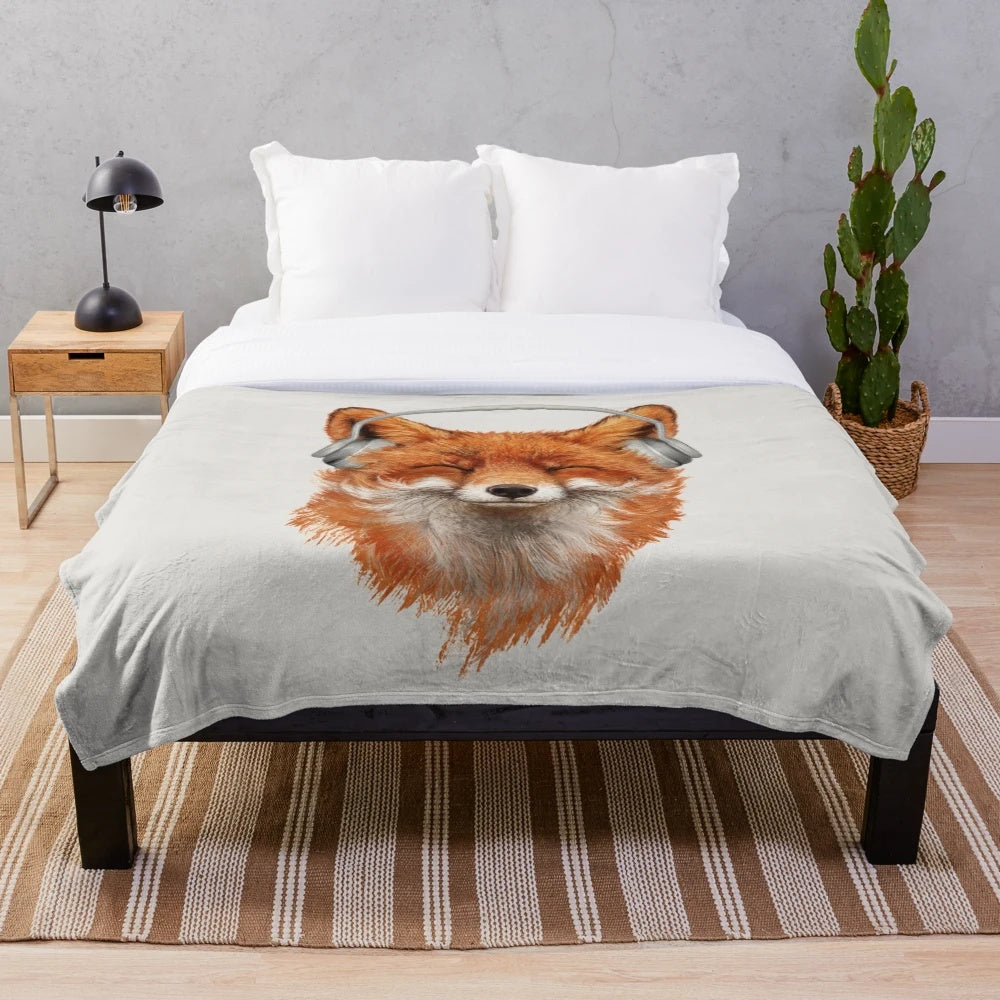 Smiling musical fox plush blanket