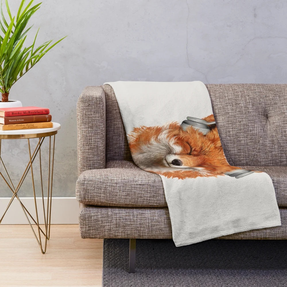 Smiling musical fox plush blanket