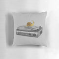 A detailed, hand-drawn snail pillow inspired by classic R&B album covers.