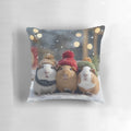 A soft, plush pillow featuring a cute guinea pig in a snowy winter scene