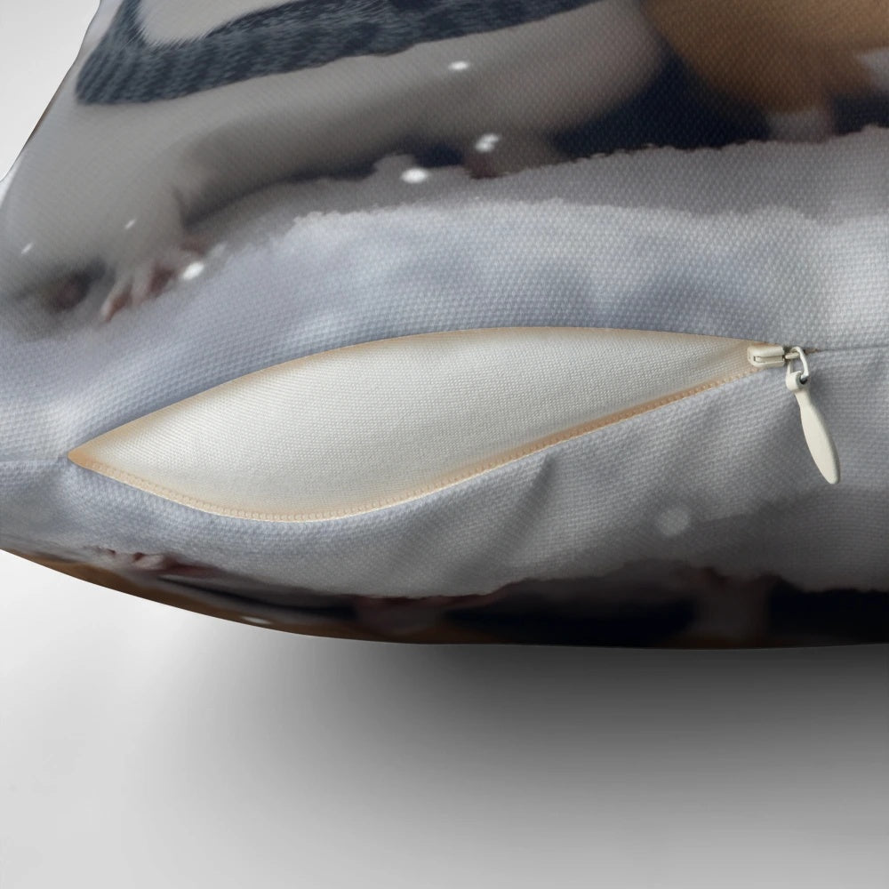 A soft, plush pillow featuring a cute guinea pig in a snowy winter scene