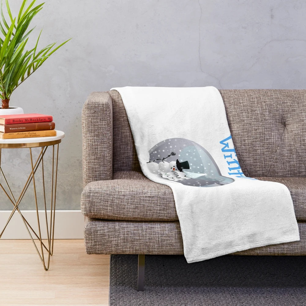 Soft, white plush blanket with geometric, winter-themed design