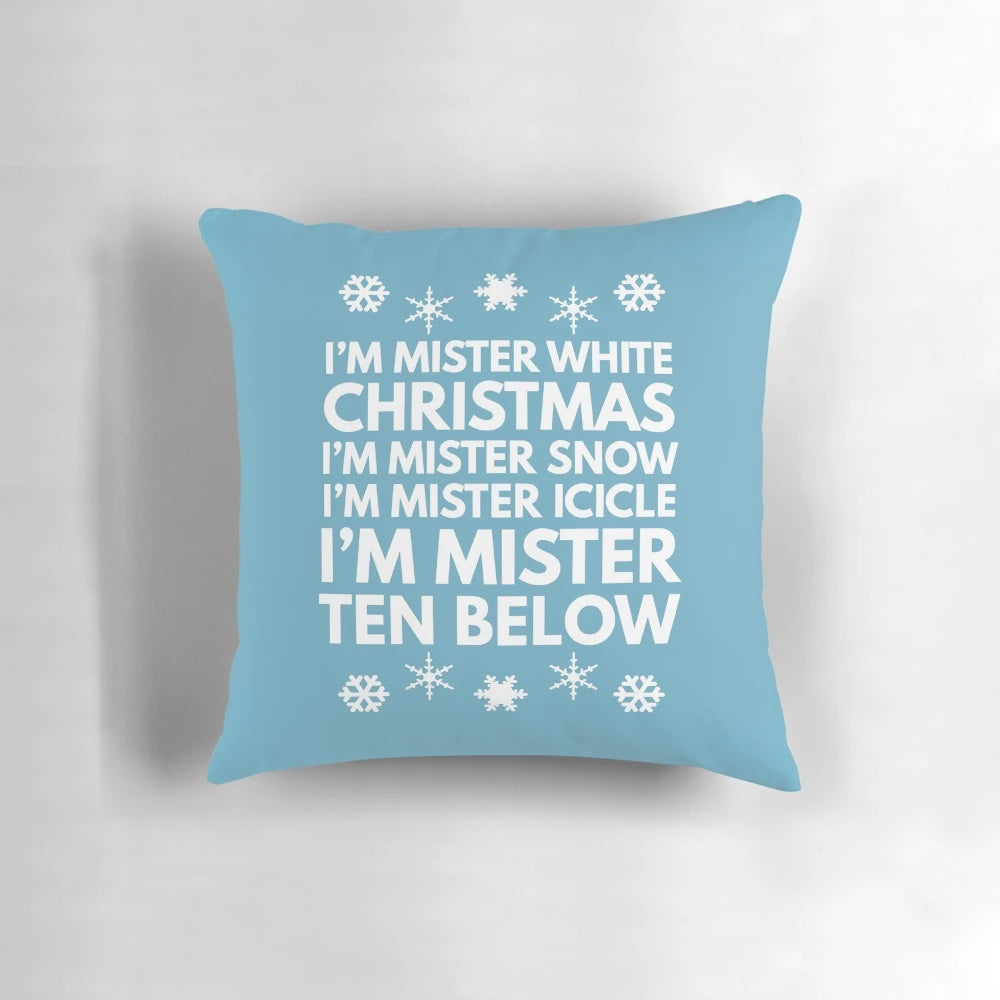 A plush Snow Miser character pillow for cozy holiday home decor.