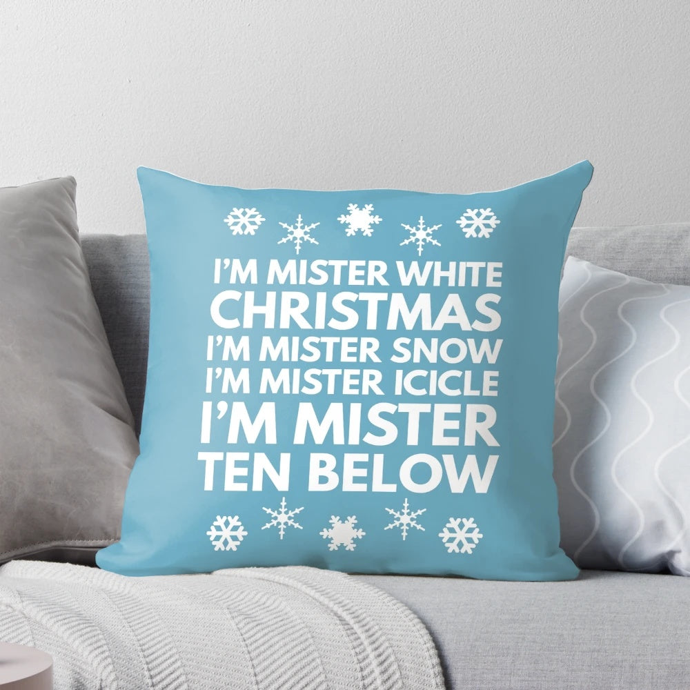 A plush Snow Miser character pillow for cozy holiday home decor.