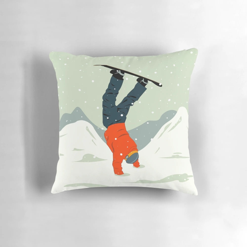 Soft and plush snowboarding-themed pillow, perfect for winter sports fans