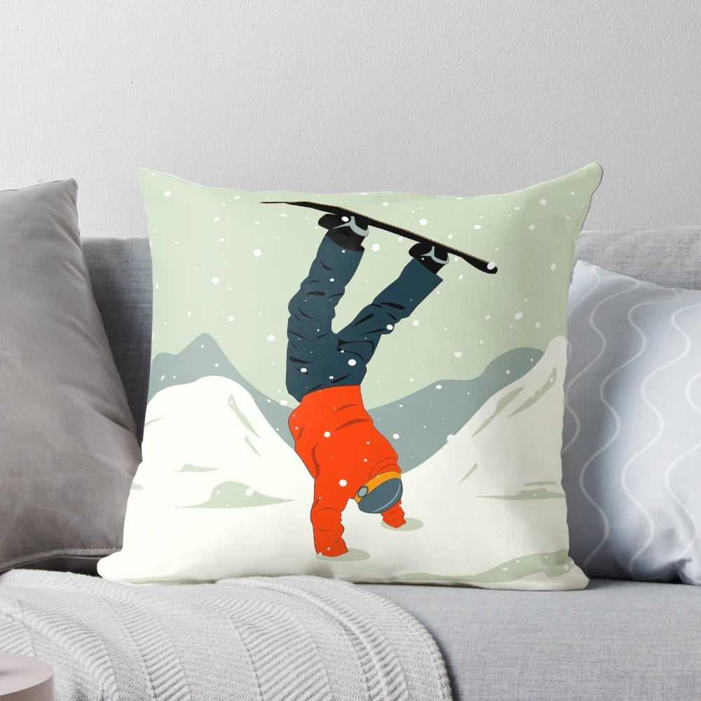Soft and plush snowboarding-themed pillow, perfect for winter sports fans