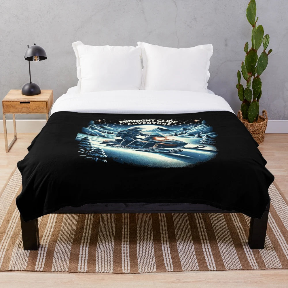 Snowmobile plush blanket with midnight glide design