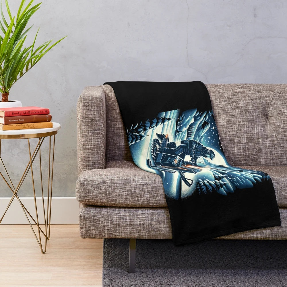 Snowmobile plush blanket with midnight glide design
