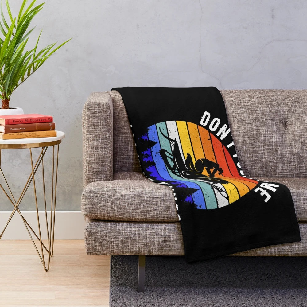 Snowmobile-themed plush blanket with a funny "Don't Follow Me I Do Stupid Things" vintage quote