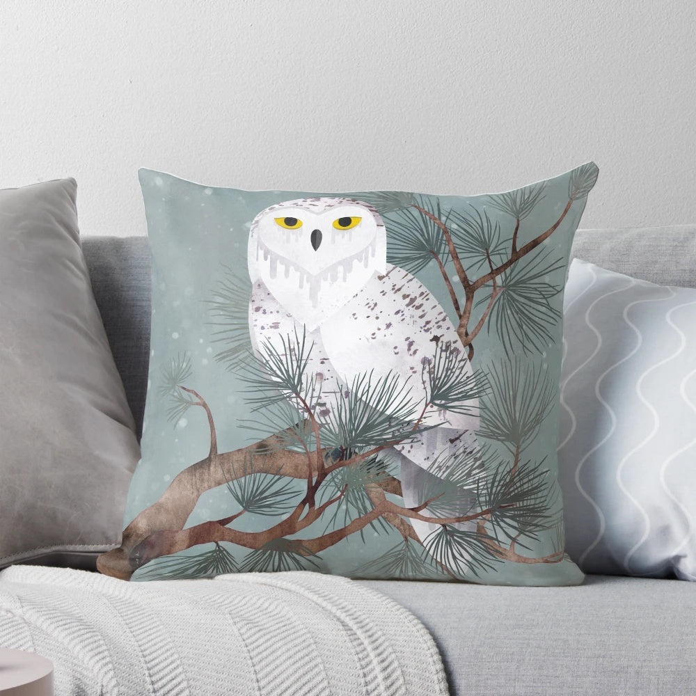 Soft, plush pillow with a snowy, wintry design