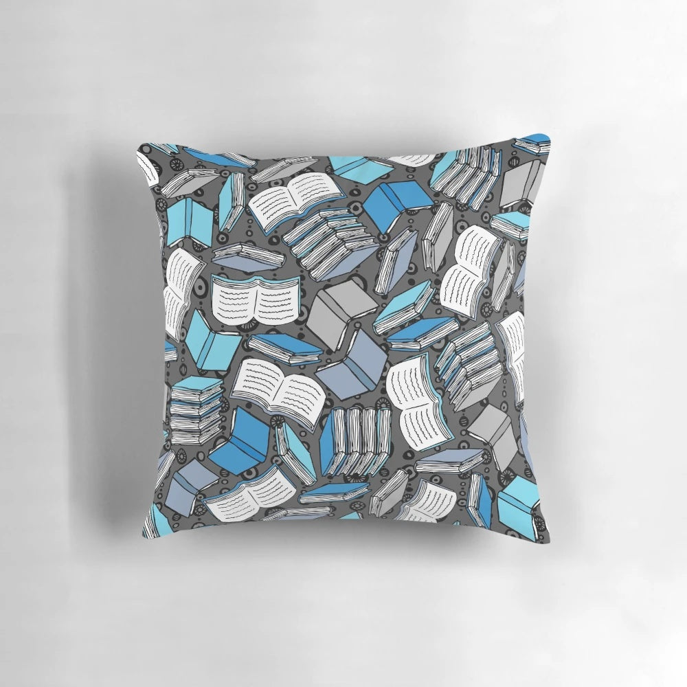 A cozy decorative pillow with a "So Many Books..." design, perfect for book lovers and bibliophiles.