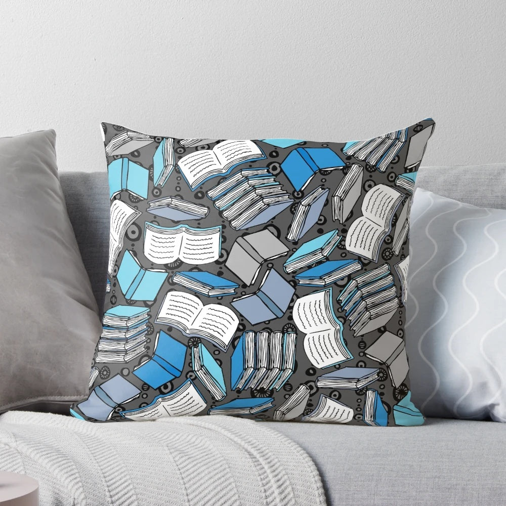 A cozy decorative pillow with a "So Many Books..." design, perfect for book lovers and bibliophiles.