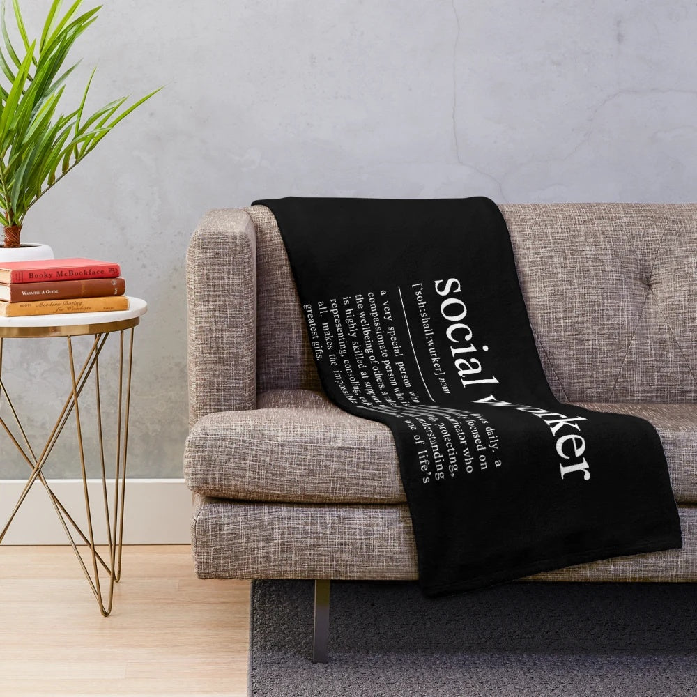 Soft and cuddly plush blanket featuring the definition of "social worker