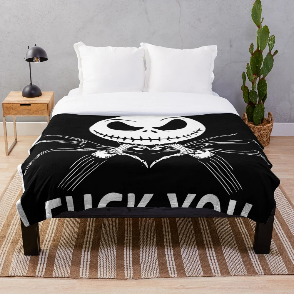 Cozy soft plush blanket with a funny love theme inspired by The Nightmare Before Christmas