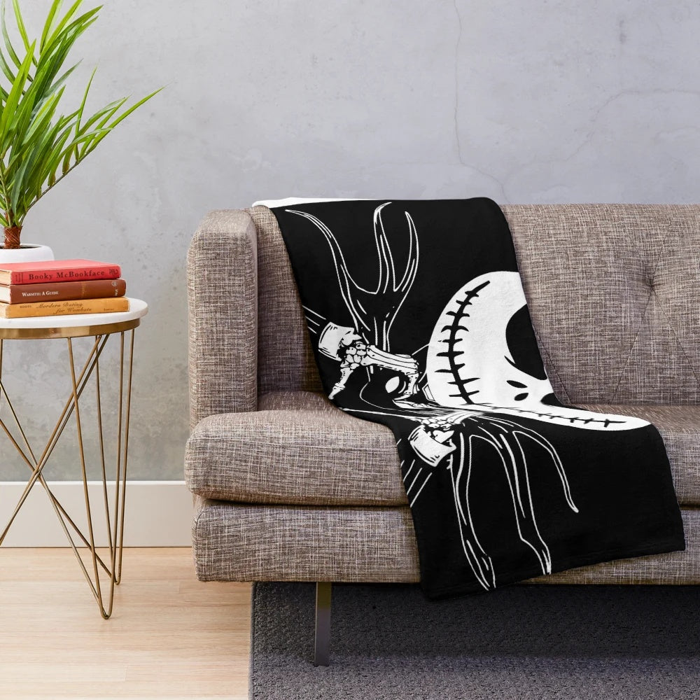 Cozy soft plush blanket with a funny love theme inspired by The Nightmare Before Christmas