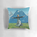Sound of Music themed decorative throw pillow with mountains and musical notes