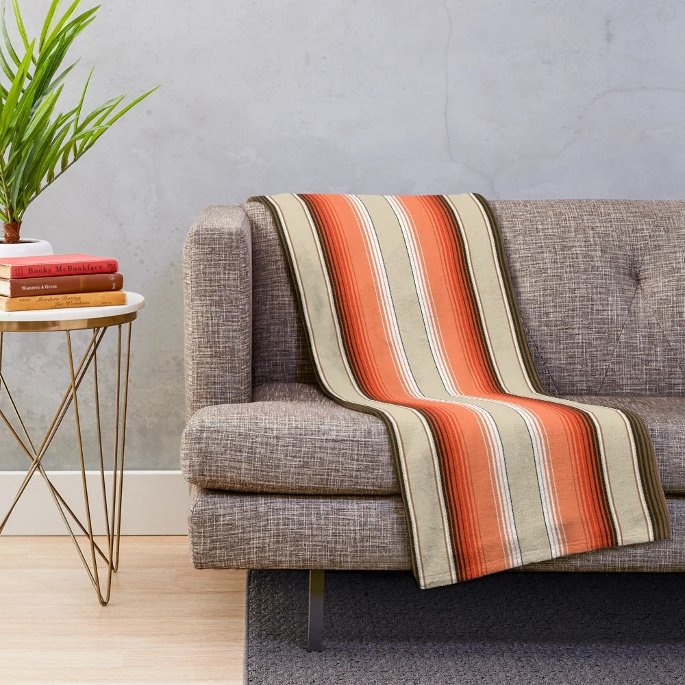 Plush southwest serape striped blanket with navajo-inspired tribal design