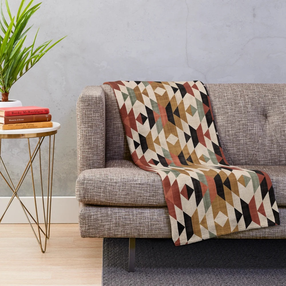 Southwestern Boho Plush Blanket with Tribal Patterns